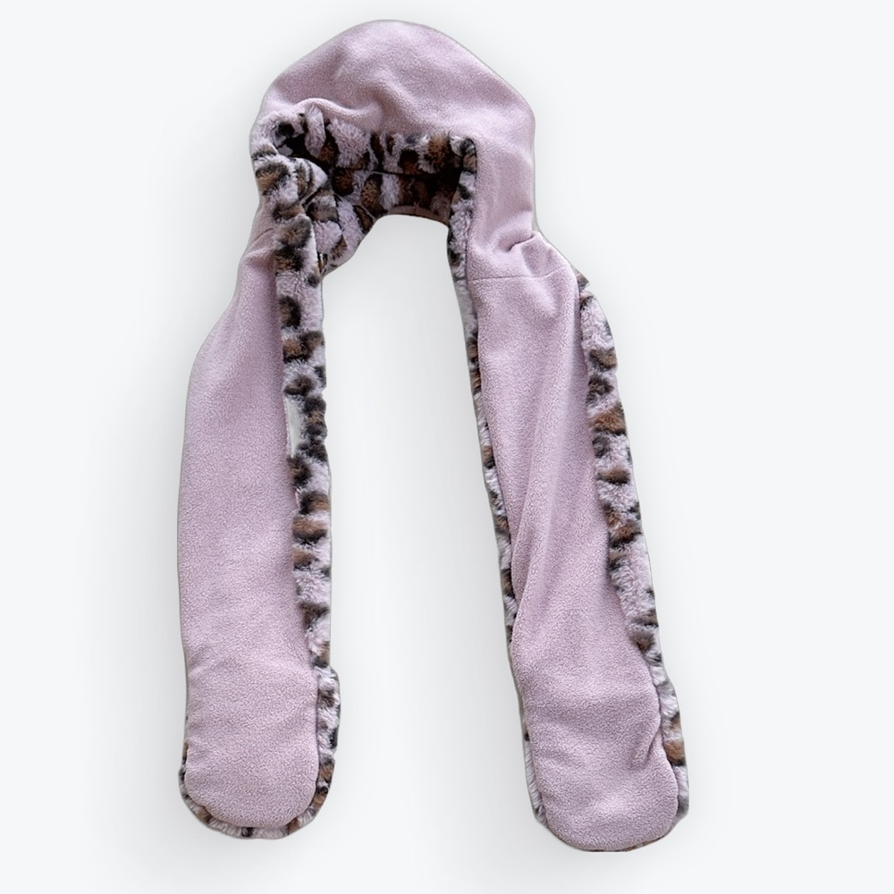 Y2K McBling Kawaii Pink Leopard Fur Cute Ears & Attached Pocket Scarf Hat ~ OS - Picture 5 of 10